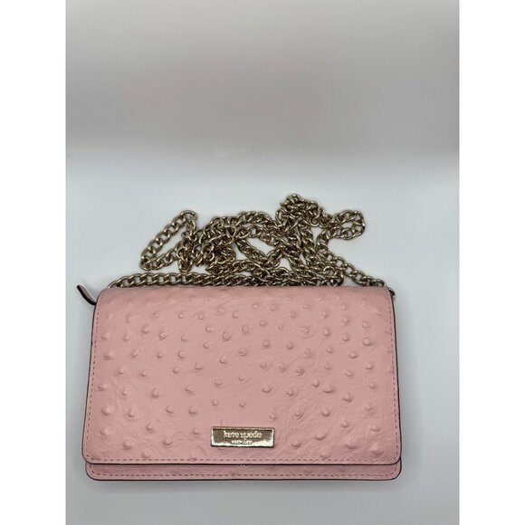 Kate Spade Alexander Avenue Pink Ostrich-Embossed Leather‎ Crossbody Wallet With - Picture 1 of 13